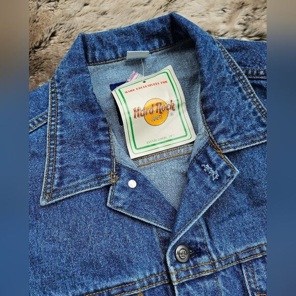Hard Rock Cafe Guitars Denim Jacket Button Front Jean Embroidered M Unisex - Picture 5 of 13